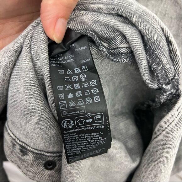 All saints Gray Acid Wash Ava Denim Button Front Midi Dress - Picture 6 of 7